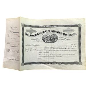 Antique 1880s Mining Stock Certificate Montana‎ Unused Covered Wagons Ephemera